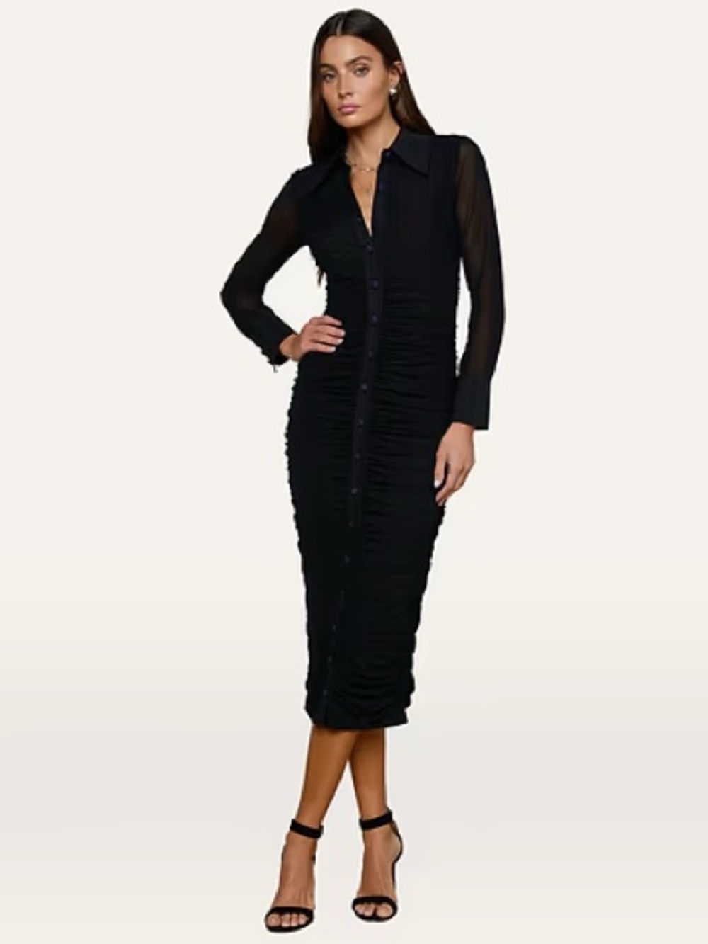 L’AGENCE Adriana Ruched Midi Dress- Black